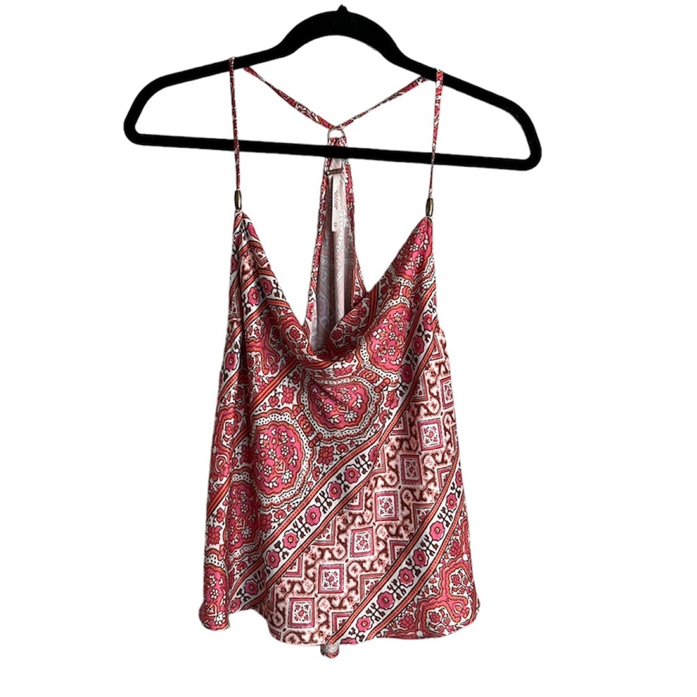 FREE PEOPLE Bandana Print Stevie Cowl Neck Drape Satin Tank Top size XS